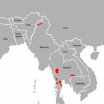 Map of Indochinese tiger (Panthera tigris tigris) scattering, with national borders added