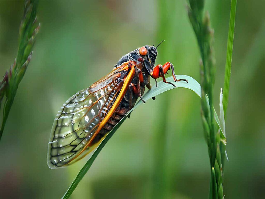 A 17 year old cicada bug sitting on a blade of grass that was taken in western NC