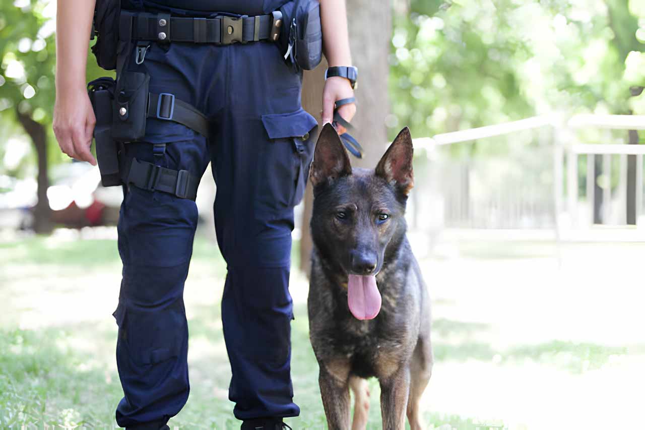 Policeman with Belgian shepherd police dog